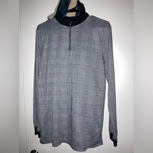 BoohooMAN plaid gray and black quarter zip up long sleeve collared sweat shirt